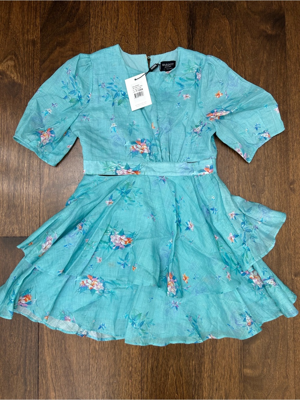 Bardot Aqua Floral Ruffle-Hem Dress